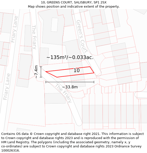 10, GREENS COURT, SALISBURY, SP1 2SX: Plot and title map