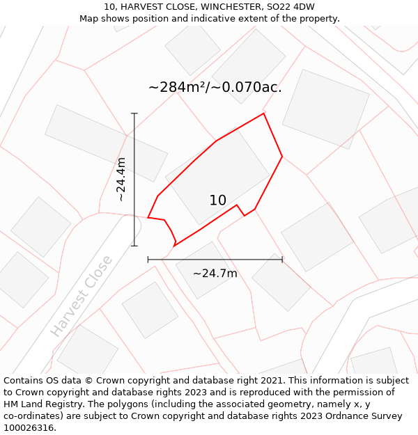 10, HARVEST CLOSE, WINCHESTER, SO22 4DW: Plot and title map