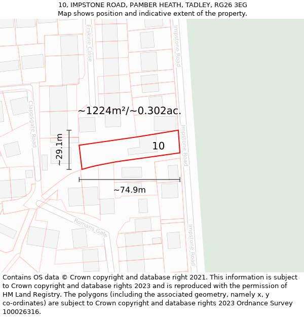 10, IMPSTONE ROAD, PAMBER HEATH, TADLEY, RG26 3EG: Plot and title map