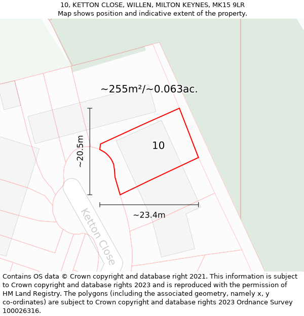 10, KETTON CLOSE, WILLEN, MILTON KEYNES, MK15 9LR: Plot and title map