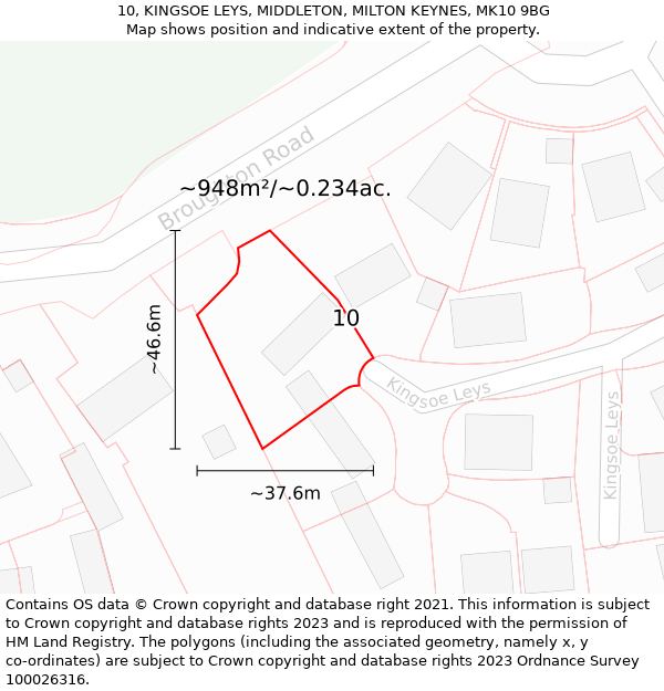 10, KINGSOE LEYS, MIDDLETON, MILTON KEYNES, MK10 9BG: Plot and title map