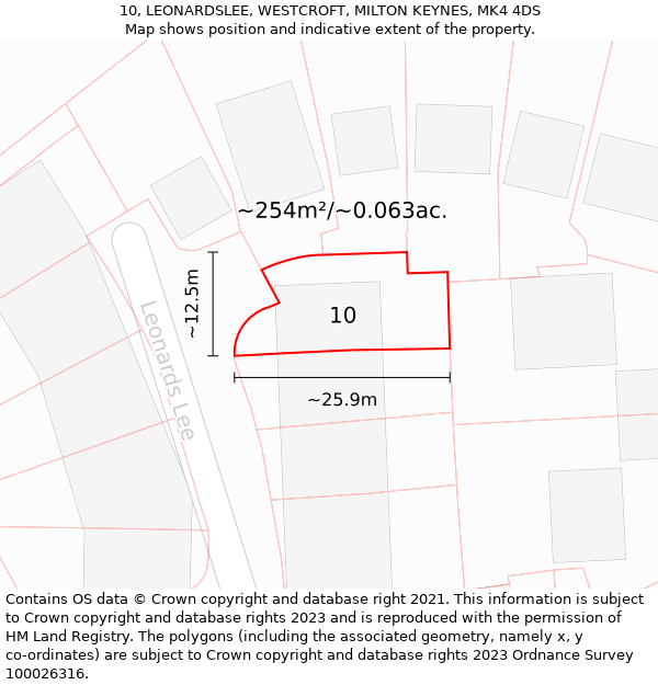 10, LEONARDSLEE, WESTCROFT, MILTON KEYNES, MK4 4DS: Plot and title map