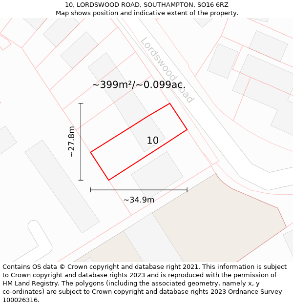 10, LORDSWOOD ROAD, SOUTHAMPTON, SO16 6RZ: Plot and title map