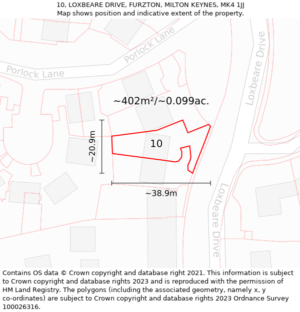 10, LOXBEARE DRIVE, FURZTON, MILTON KEYNES, MK4 1JJ: Plot and title map