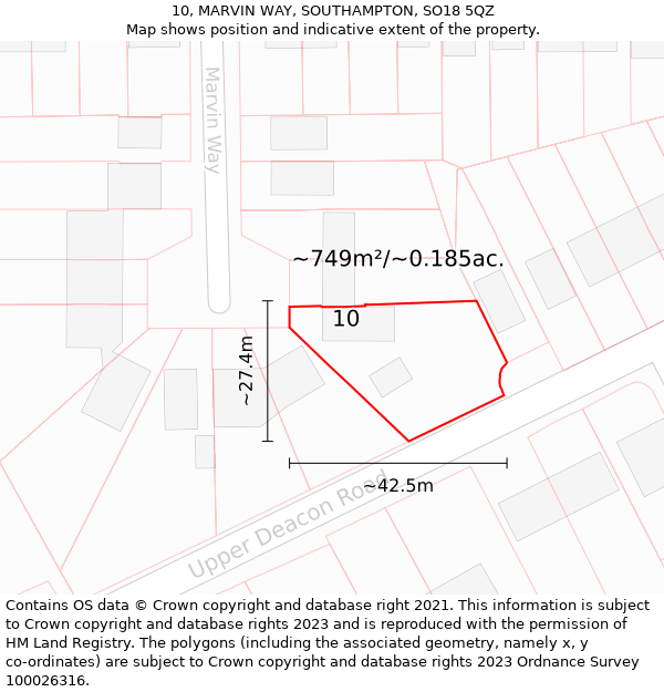 10, MARVIN WAY, SOUTHAMPTON, SO18 5QZ: Plot and title map