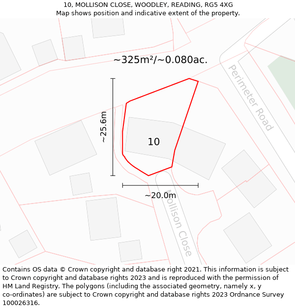 10, MOLLISON CLOSE, WOODLEY, READING, RG5 4XG: Plot and title map