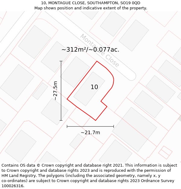 10, MONTAGUE CLOSE, SOUTHAMPTON, SO19 0QD: Plot and title map