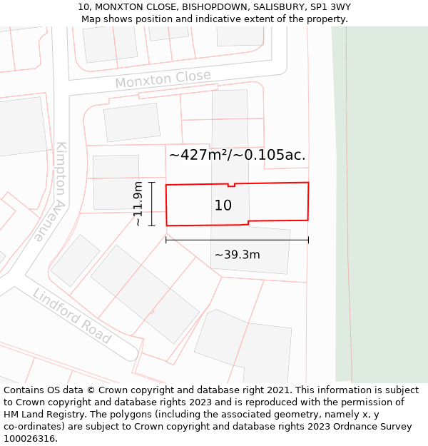 10, MONXTON CLOSE, BISHOPDOWN, SALISBURY, SP1 3WY: Plot and title map