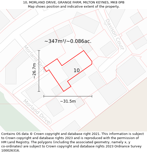 10, MORLAND DRIVE, GRANGE FARM, MILTON KEYNES, MK8 0PB: Plot and title map