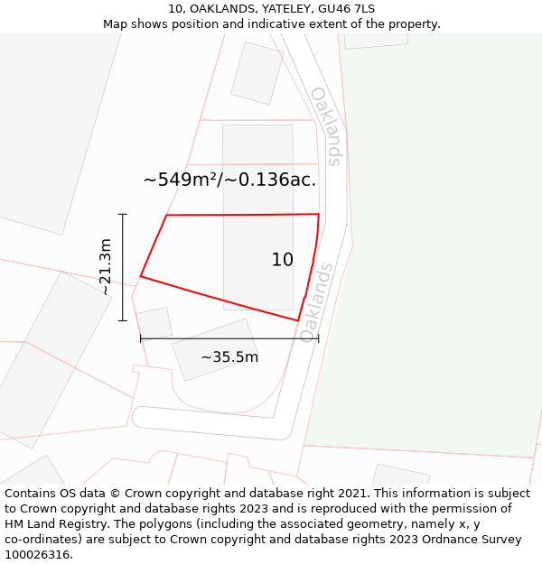 10, OAKLANDS, YATELEY, GU46 7LS: Plot and title map