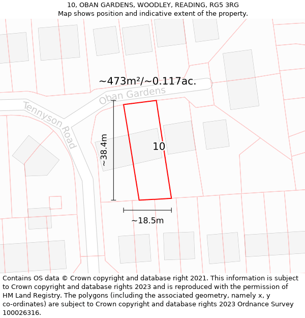 10, OBAN GARDENS, WOODLEY, READING, RG5 3RG: Plot and title map