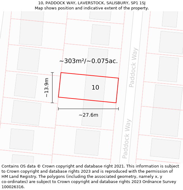 10, PADDOCK WAY, LAVERSTOCK, SALISBURY, SP1 1SJ: Plot and title map