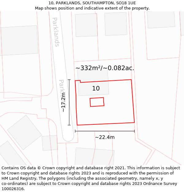 10, PARKLANDS, SOUTHAMPTON, SO18 1UE: Plot and title map