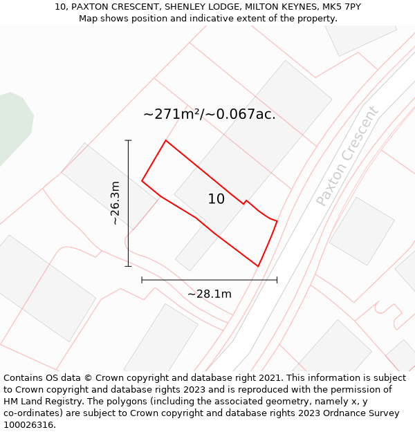 10, PAXTON CRESCENT, SHENLEY LODGE, MILTON KEYNES, MK5 7PY: Plot and title map
