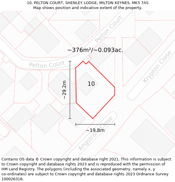 10, PELTON COURT, SHENLEY LODGE, MILTON KEYNES, MK5 7AS: Plot and title map