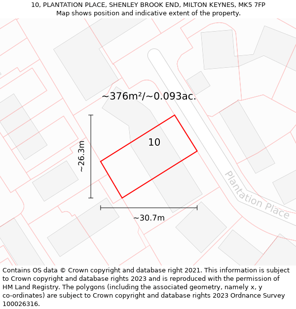 10, PLANTATION PLACE, SHENLEY BROOK END, MILTON KEYNES, MK5 7FP: Plot and title map