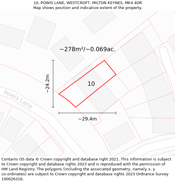 10, POWIS LANE, WESTCROFT, MILTON KEYNES, MK4 4DR: Plot and title map