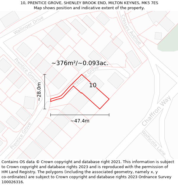 10, PRENTICE GROVE, SHENLEY BROOK END, MILTON KEYNES, MK5 7ES: Plot and title map