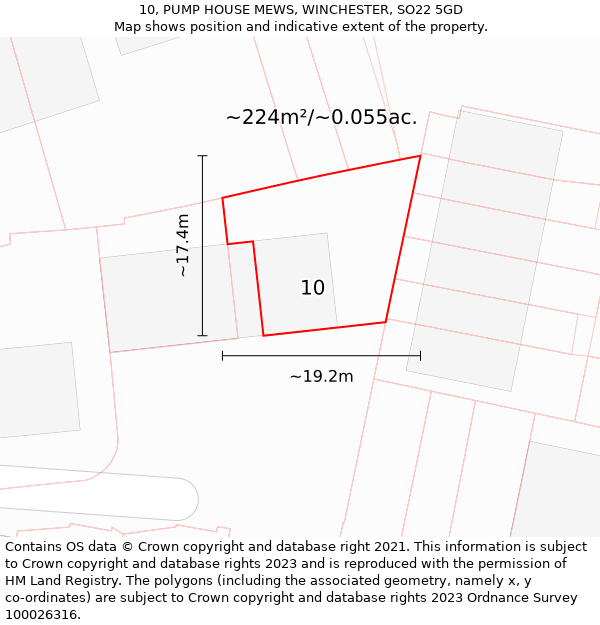 10, PUMP HOUSE MEWS, WINCHESTER, SO22 5GD: Plot and title map