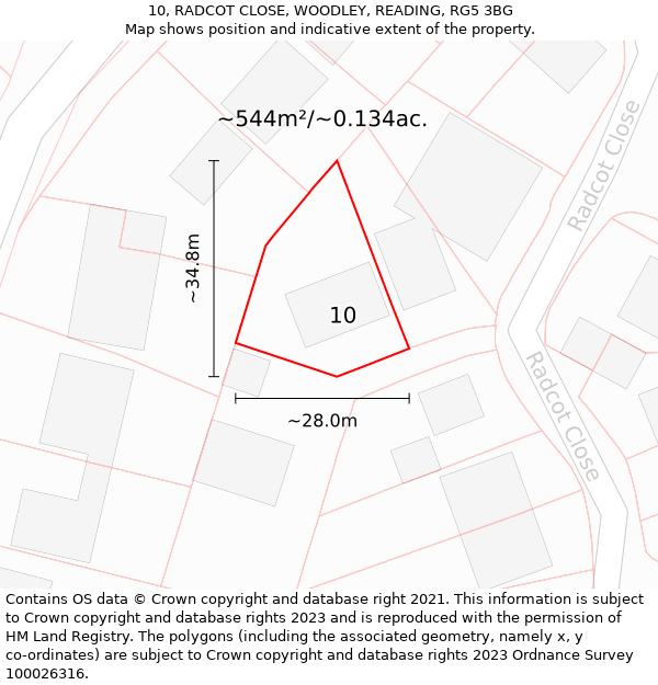 10, RADCOT CLOSE, WOODLEY, READING, RG5 3BG: Plot and title map