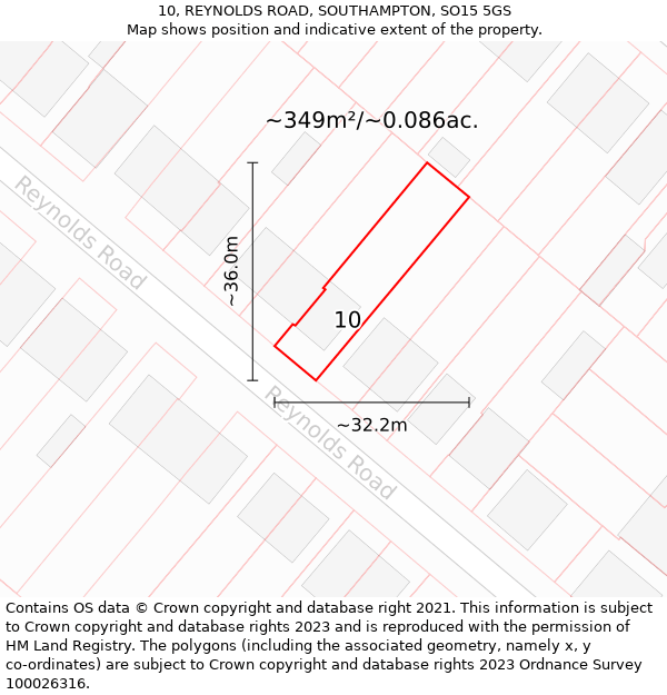 10, REYNOLDS ROAD, SOUTHAMPTON, SO15 5GS: Plot and title map