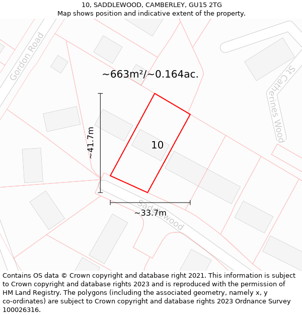 10, SADDLEWOOD, CAMBERLEY, GU15 2TG: Plot and title map