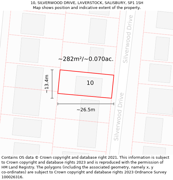 10, SILVERWOOD DRIVE, LAVERSTOCK, SALISBURY, SP1 1SH: Plot and title map