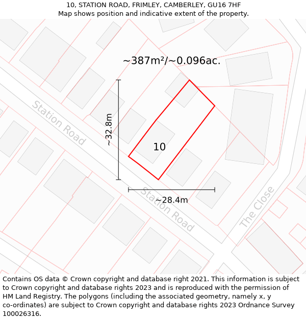 10, STATION ROAD, FRIMLEY, CAMBERLEY, GU16 7HF: Plot and title map