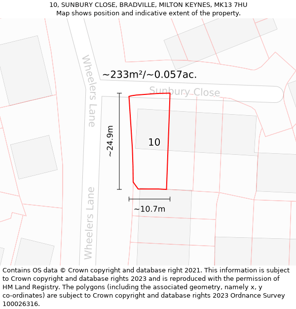 10, SUNBURY CLOSE, BRADVILLE, MILTON KEYNES, MK13 7HU: Plot and title map