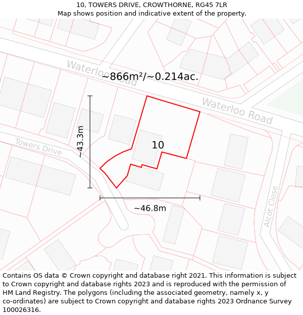 10, TOWERS DRIVE, CROWTHORNE, RG45 7LR: Plot and title map