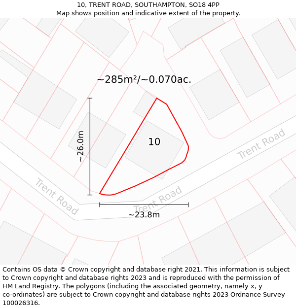 10, TRENT ROAD, SOUTHAMPTON, SO18 4PP: Plot and title map