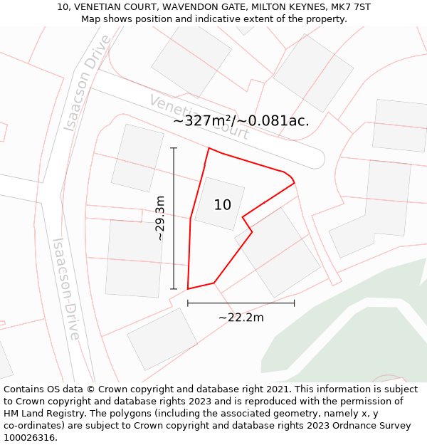 10, VENETIAN COURT, WAVENDON GATE, MILTON KEYNES, MK7 7ST: Plot and title map