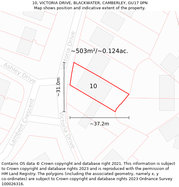 10, VICTORIA DRIVE, BLACKWATER, CAMBERLEY, GU17 0PN: Plot and title map