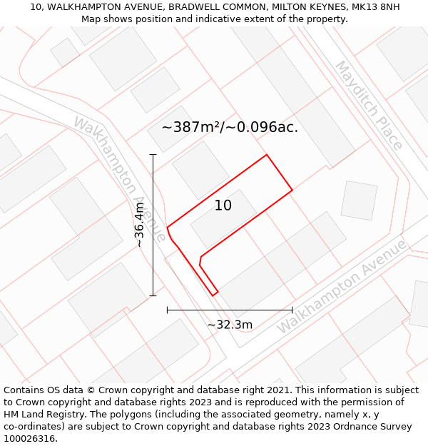 10, WALKHAMPTON AVENUE, BRADWELL COMMON, MILTON KEYNES, MK13 8NH: Plot and title map