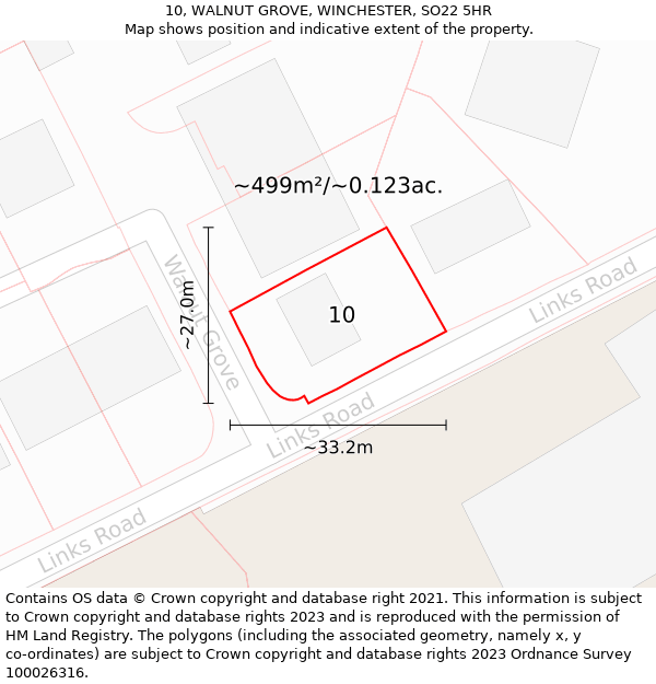 10, WALNUT GROVE, WINCHESTER, SO22 5HR: Plot and title map