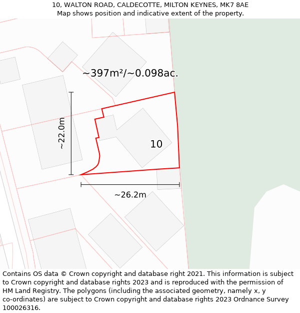 10, WALTON ROAD, CALDECOTTE, MILTON KEYNES, MK7 8AE: Plot and title map