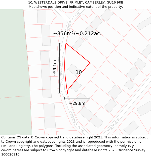 10, WESTERDALE DRIVE, FRIMLEY, CAMBERLEY, GU16 9RB: Plot and title map