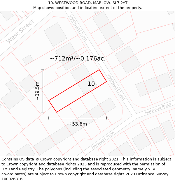 10, WESTWOOD ROAD, MARLOW, SL7 2AT: Plot and title map