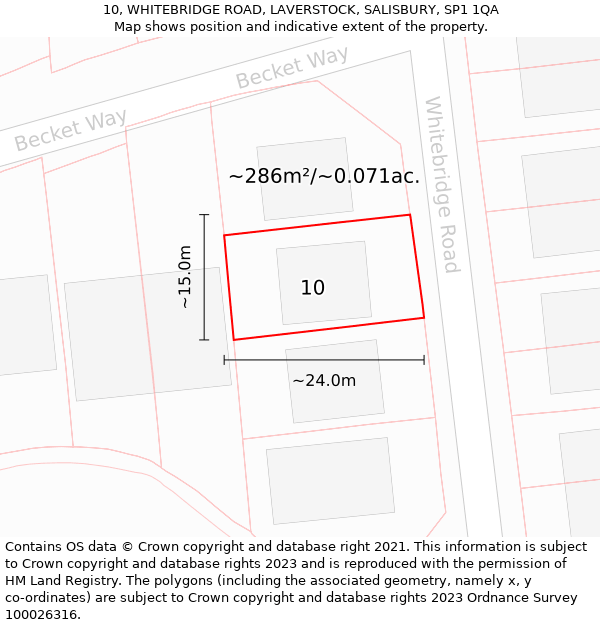 10, WHITEBRIDGE ROAD, LAVERSTOCK, SALISBURY, SP1 1QA: Plot and title map