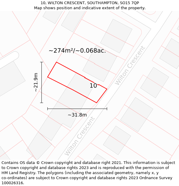 10, WILTON CRESCENT, SOUTHAMPTON, SO15 7QP: Plot and title map