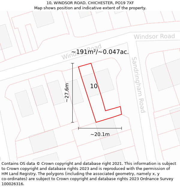 10, WINDSOR ROAD, CHICHESTER, PO19 7XF: Plot and title map