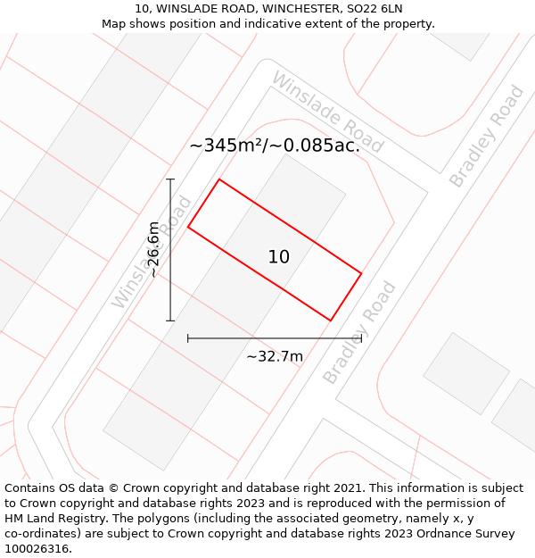 10, WINSLADE ROAD, WINCHESTER, SO22 6LN: Plot and title map