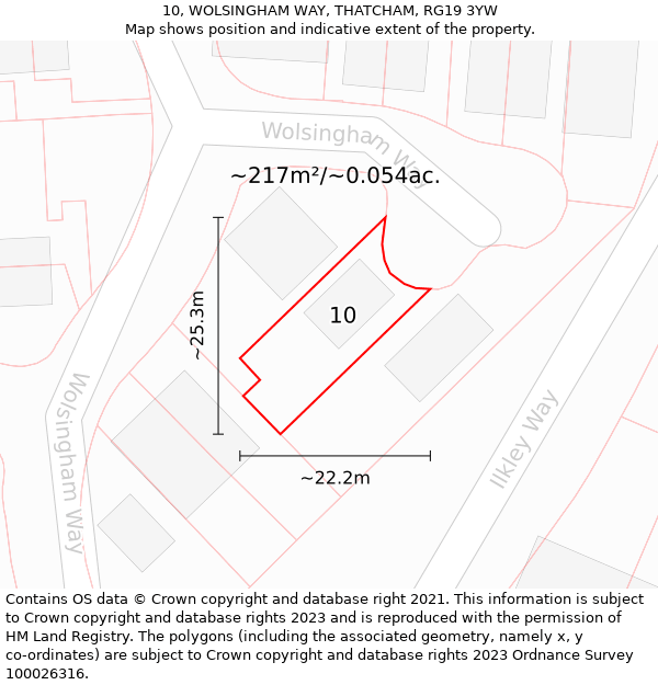 10, WOLSINGHAM WAY, THATCHAM, RG19 3YW: Plot and title map