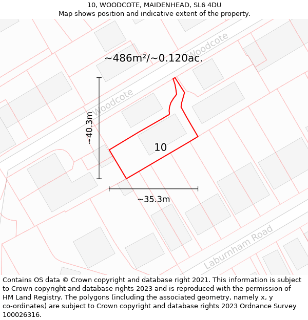 10, WOODCOTE, MAIDENHEAD, SL6 4DU: Plot and title map