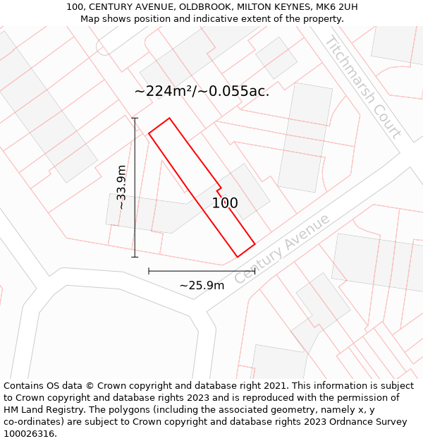 100, CENTURY AVENUE, OLDBROOK, MILTON KEYNES, MK6 2UH: Plot and title map