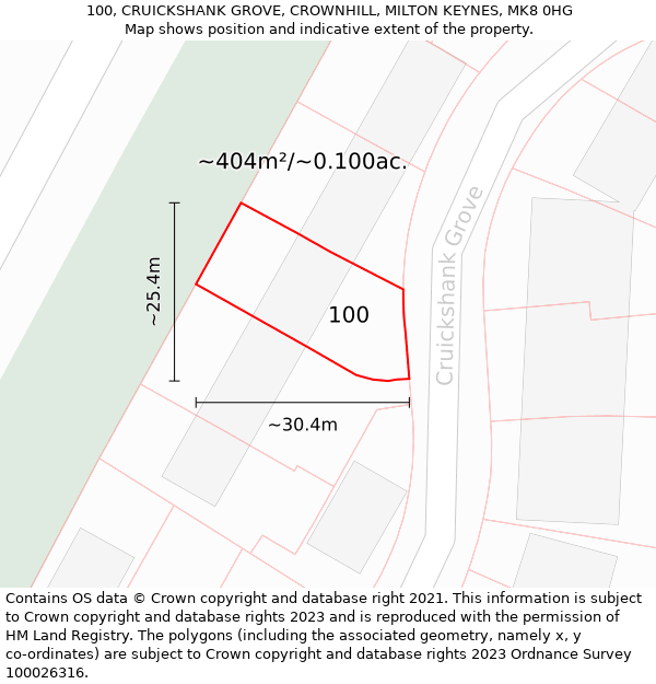 100, CRUICKSHANK GROVE, CROWNHILL, MILTON KEYNES, MK8 0HG: Plot and title map