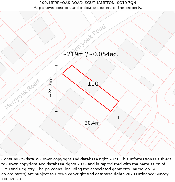 100, MERRYOAK ROAD, SOUTHAMPTON, SO19 7QN: Plot and title map