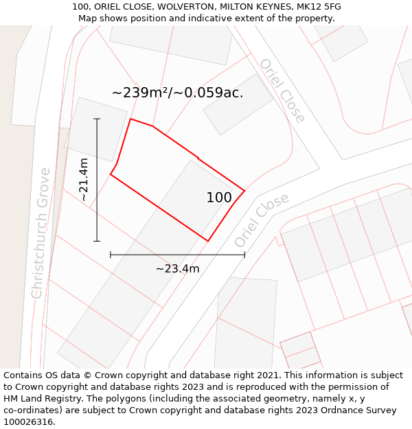 100, ORIEL CLOSE, WOLVERTON, MILTON KEYNES, MK12 5FG: Plot and title map