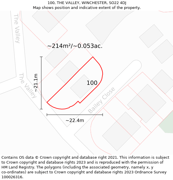 100, THE VALLEY, WINCHESTER, SO22 4DJ: Plot and title map