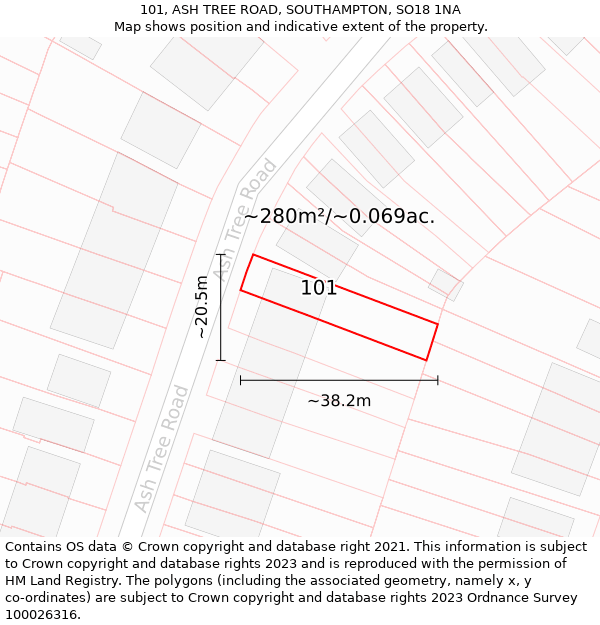 101, ASH TREE ROAD, SOUTHAMPTON, SO18 1NA: Plot and title map